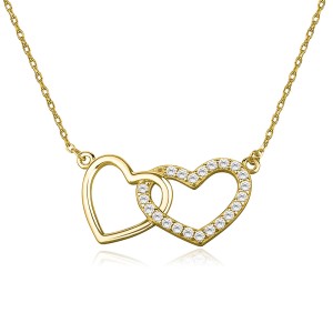 Colier argint placat cu aur galben cu inimi si pietre DiAmanti Z1144NG_W-DIA (Argint 925‰ 3,2 g.)